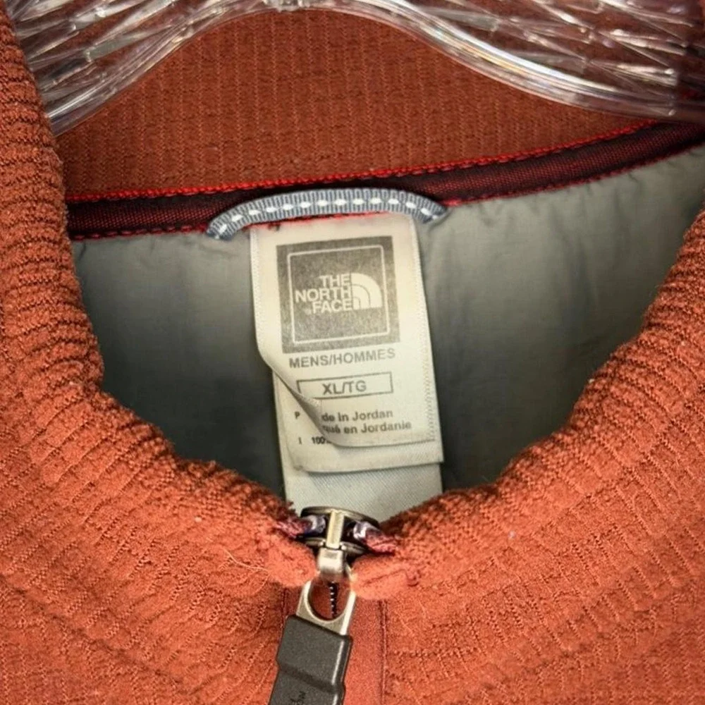 The North Face Mens XL 1/4 Zip Waffle Grid Fleece Pullover Sweater Rust Orange